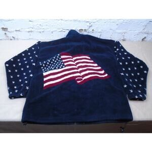 Vintage Bear Ridge Jacket Mens XL Navy Blue Fleece USA Flag Stars Patriotic